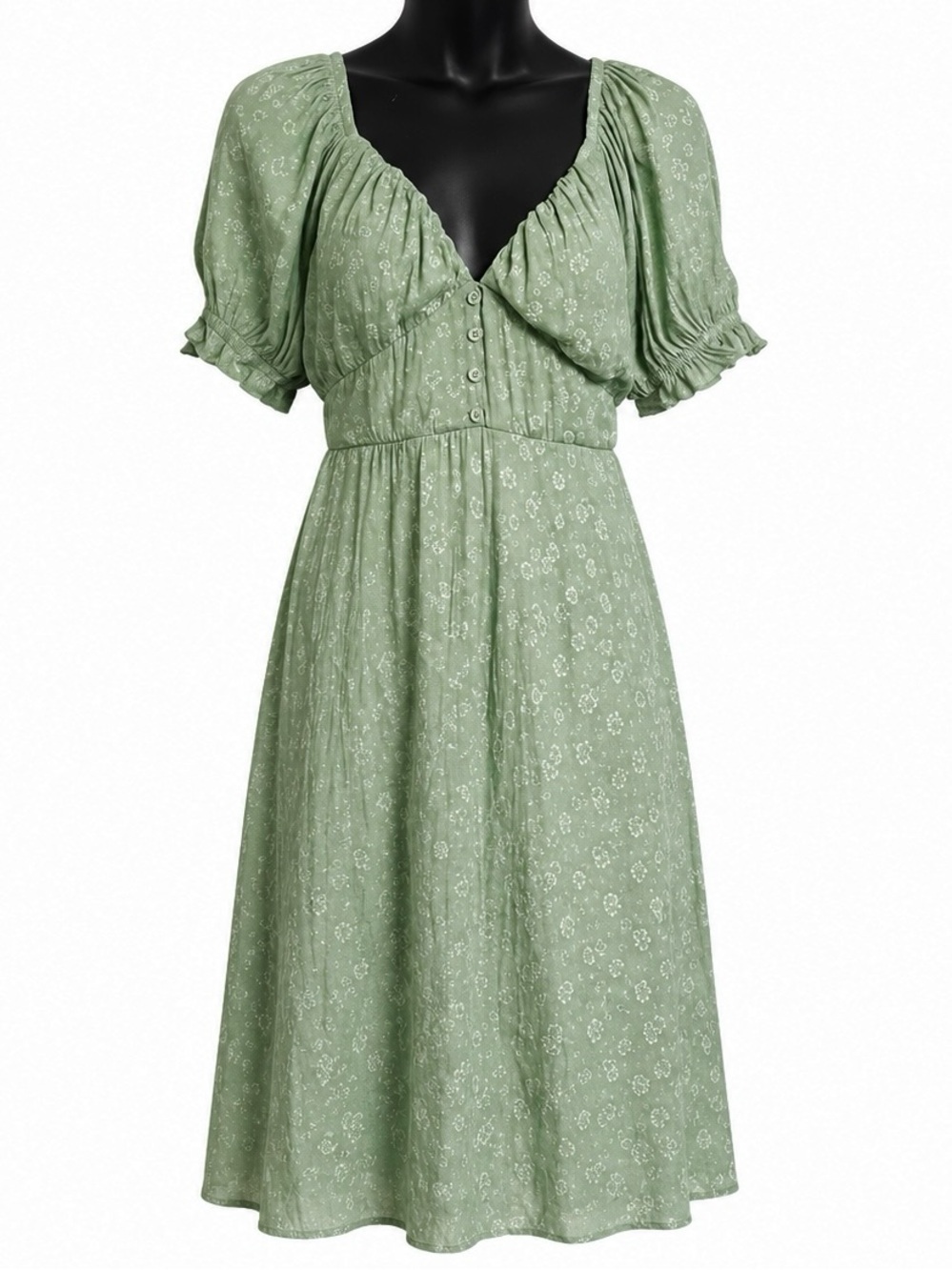 Wild Fable Sage Green Floral Jacquard Puff Sleeve Midi Dress V-neck small s1